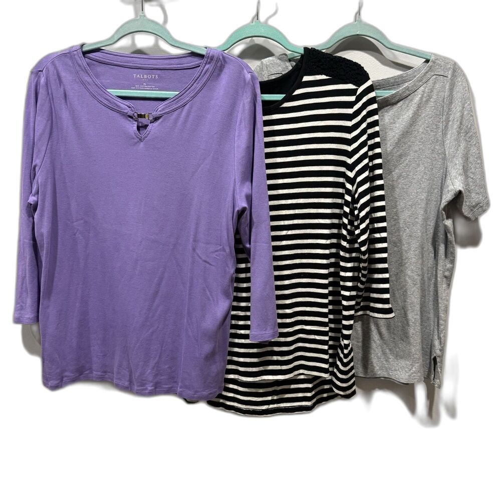 Talbots Top Bundle of 3 Blouses Cotton Blend Purple Stripe Gray Women sz XL & 1X